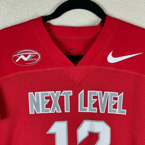 Nike T-Shirt Men's Sz XL Dri-Fit Next Level V-Neck Short Sleeve Jersey Red - Picture 3 of 8